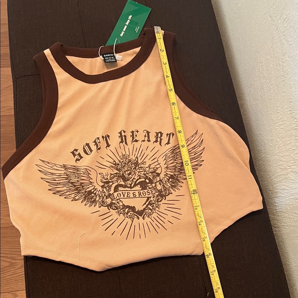 #1053+ Soft Heart Tank Top - Peach and Brown - Picture 5 of 5